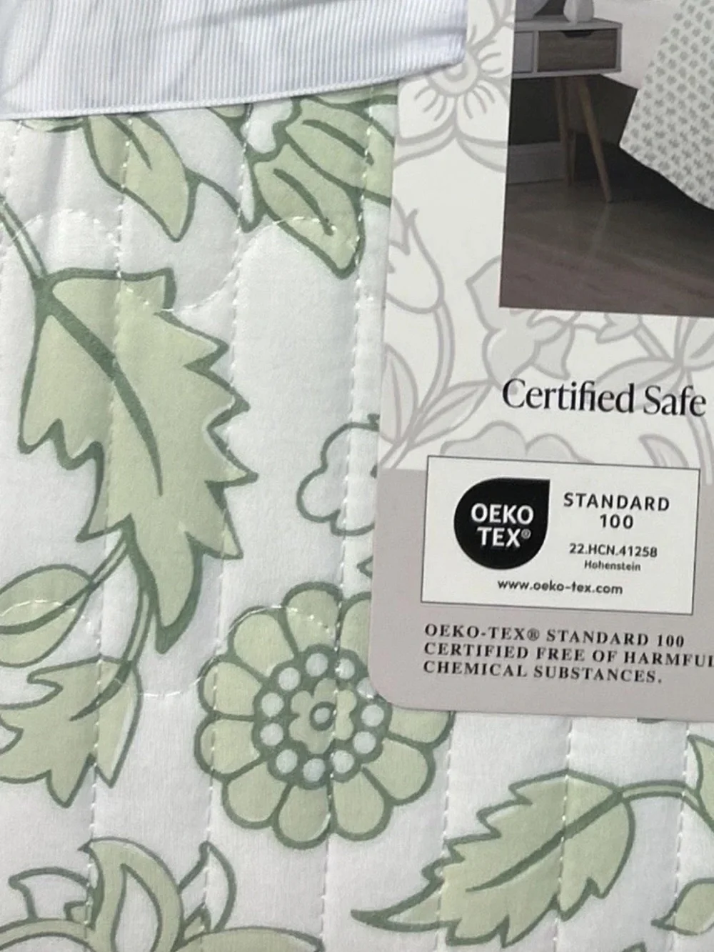 Braylin Collection Green and White Full/Queen Floral Quilt Set 90”x90”